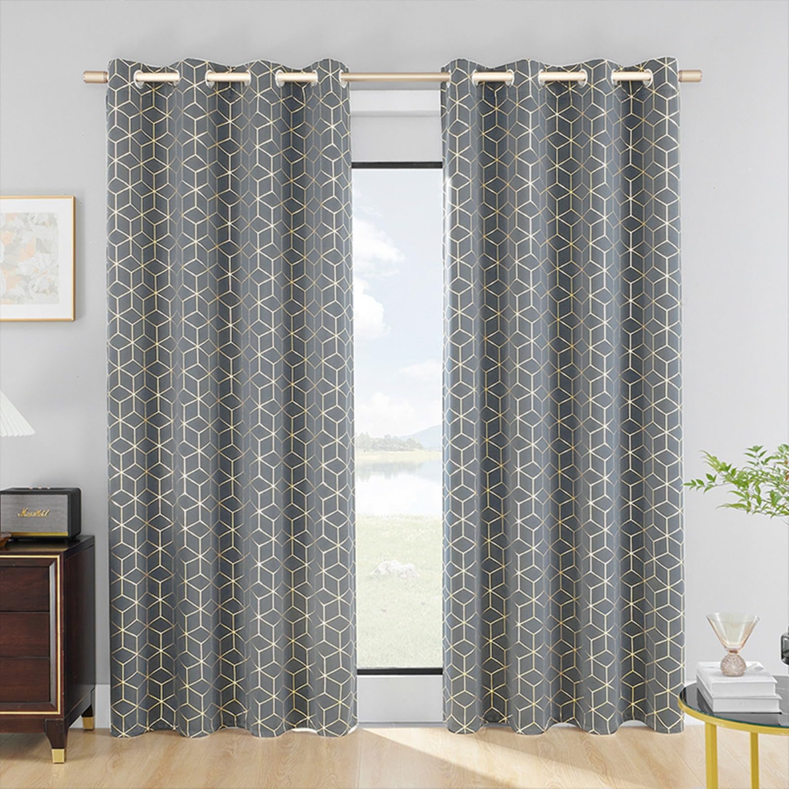 Rideau occultant imprimé géométrique gris 132x214cm KnSam rideau de porte