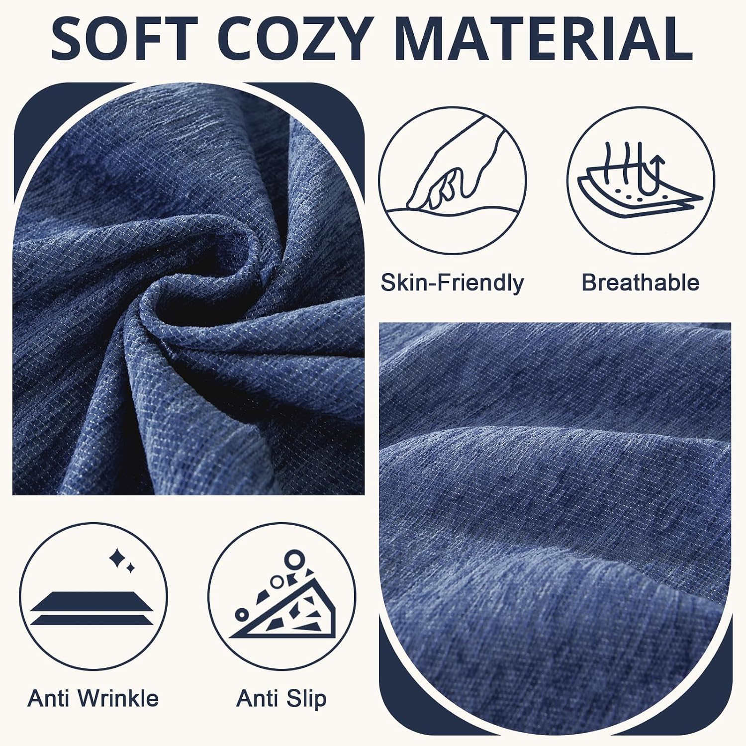 Royhom L-Shaped Sectional Couch Covers, 2-Piece Navy Blue
