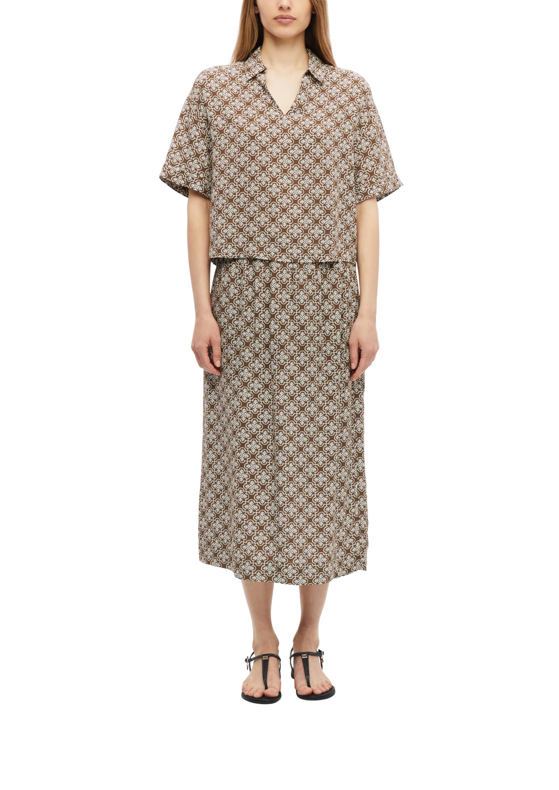 s.Oliver Women's 2179252 Midi Skirt with All-Over Print, Brown, 12