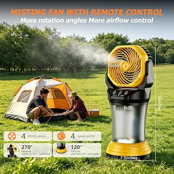 30000mAh Portable Misting Fan, Rechargeable Battery Operated Outdoor Misting Fan with 2L Bucket, 4 Speeds Spray Personal Cooling Fan with RGB Light 120 Auto Oscillating for Patio Camping Beach Garage