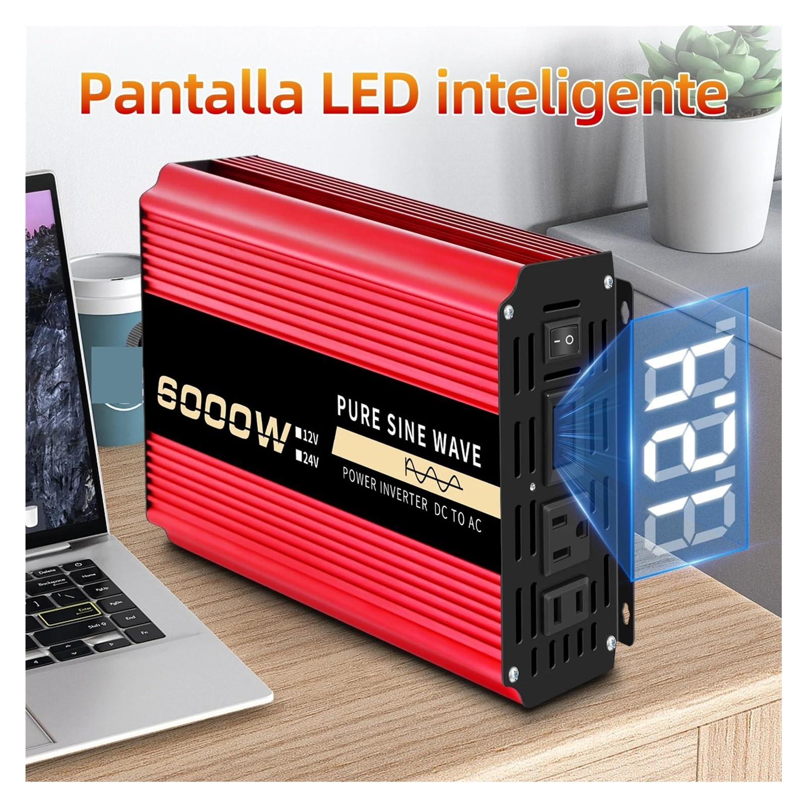 Inversor de Corriente for automoción 6000 W, 12 V CC a 110 CA, 60 Hz, Onda sinusoidal Pura, con LED Conectividad versátil