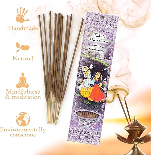 Miniatura 4 de Prabhuji's Gifts Bala Krishna - Varilla de incienso enrollada a mano Varillas aromáticas de incienso espiritual para meditación, yoga, relajación