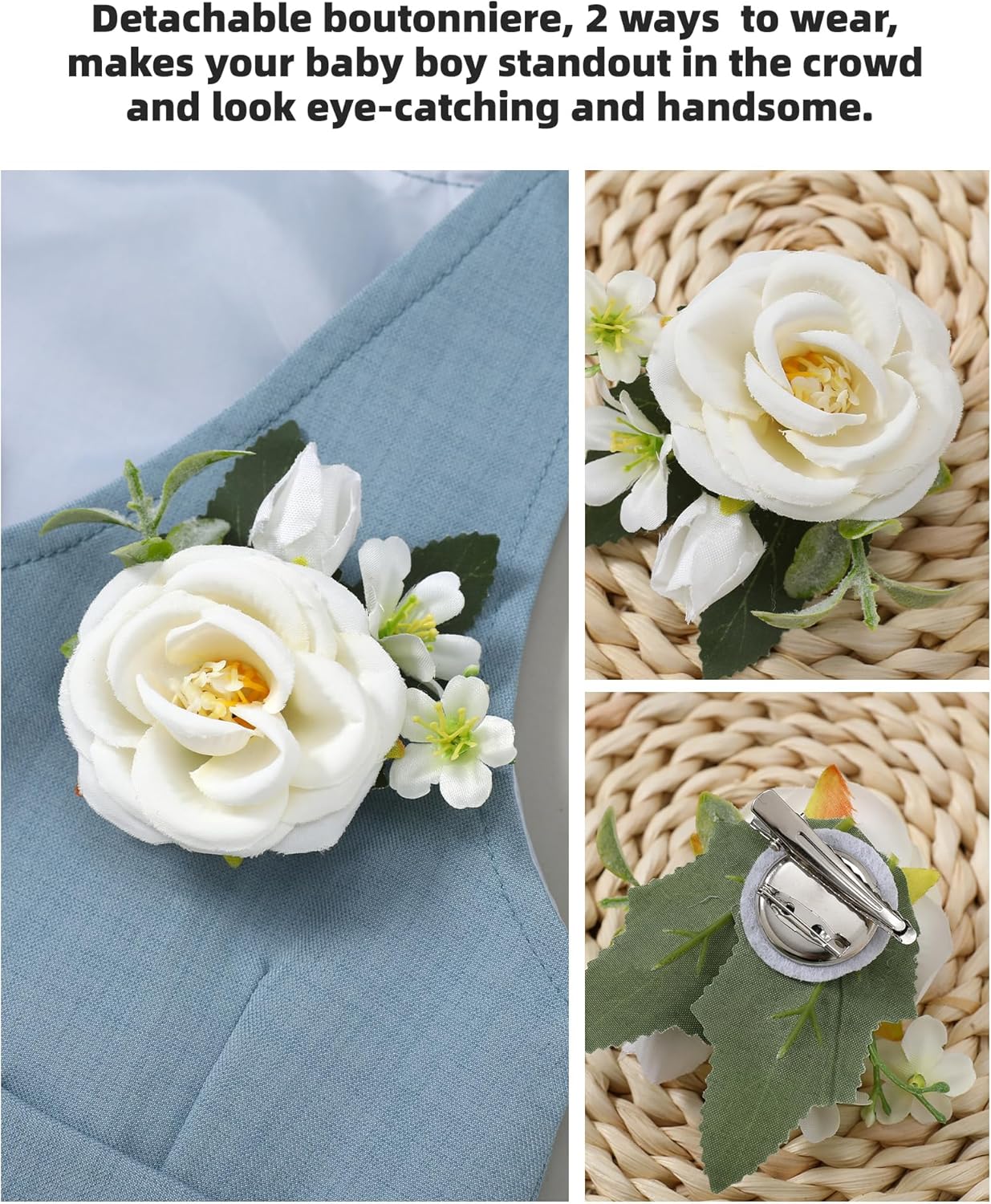 Coco&RARA Baby Boy Clothes Suits Infant Gentleman Outfits, Formal Dress Shirt+Vest+Corsage+tie+Pants Baby Suit Set 0-18M - Image 3