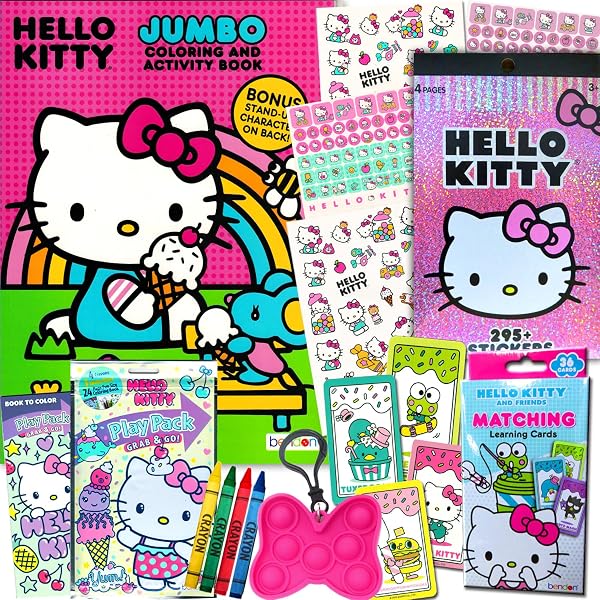 Hello Kitty Coloring and Acitivty Book Super Bundle for Kids, Girls â€“ Set Includes Stickers, Kids Coloring Book and Mo