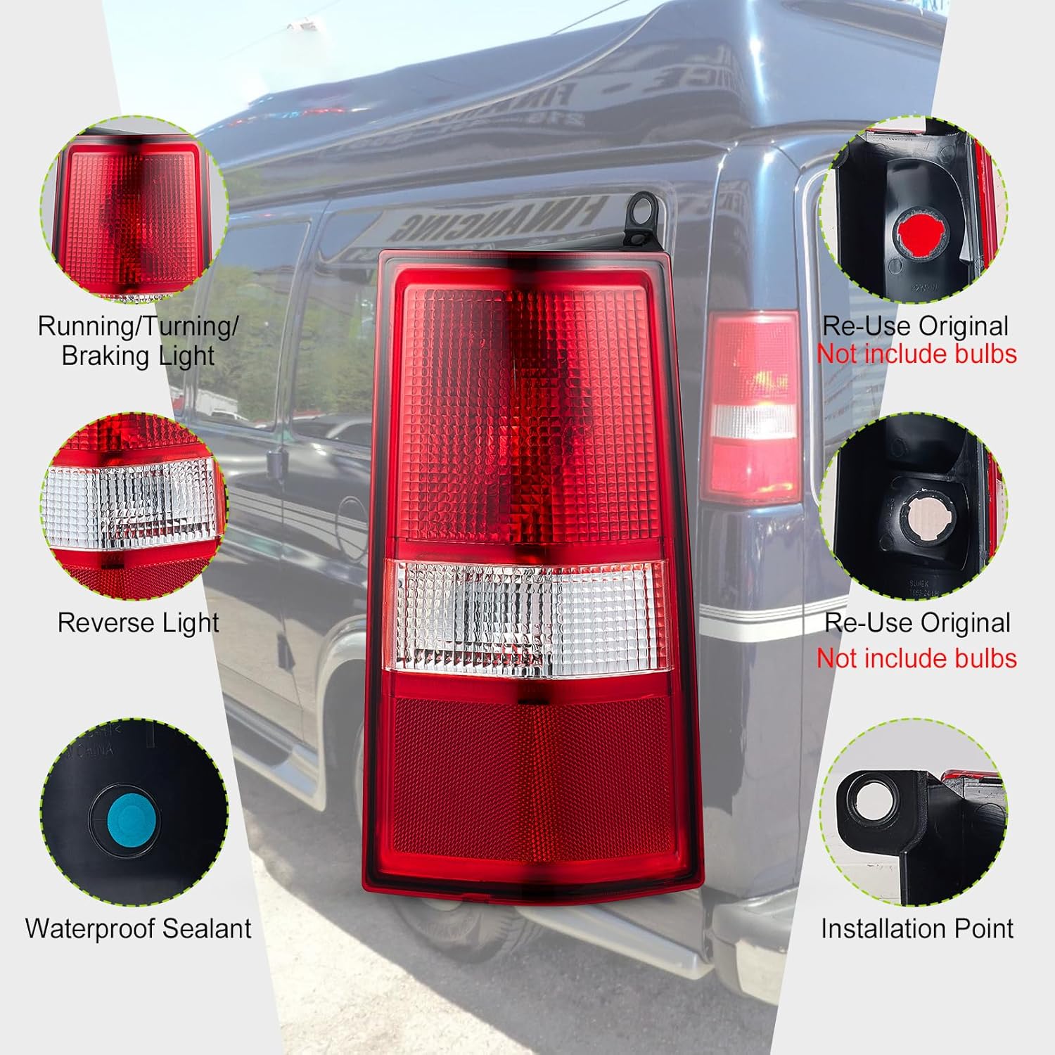 Tail Light Assembly for 2003-2023 Chevy Express GMC Savana 1500 2500 3500 - Passenger Side OEM Replacement GM2801214