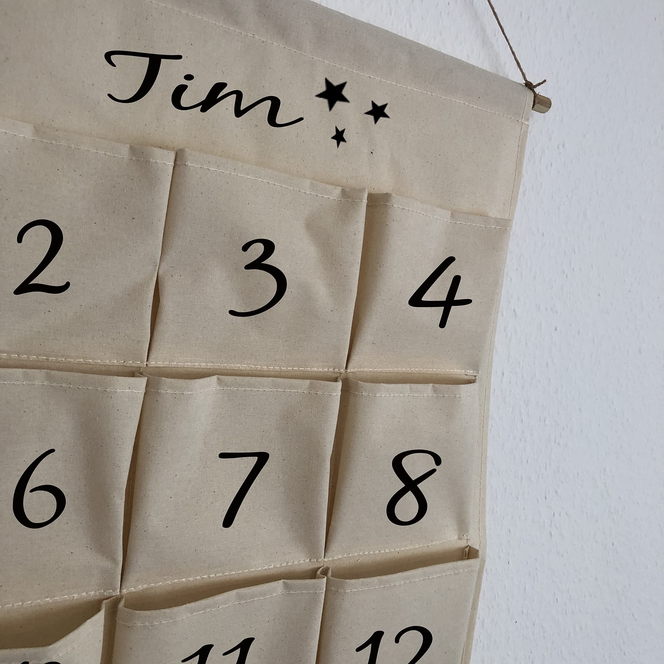 Personalisierter Adventskalender zum Befüllen | Weihnachtskalender mit Name Kinder, Männer & Frauen | Groß, wiederverwendbar, handgefertigt aus Stoff