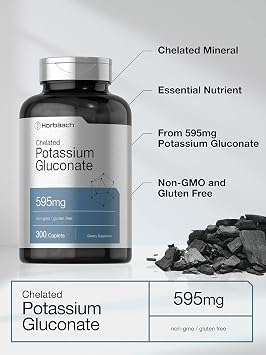 Horbaach Chelated Potassium Gluconate Supplement | 595 mg | 300 Caplets