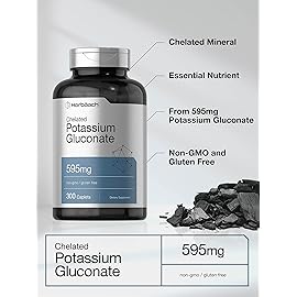 Horbach Chelated Potassium Gluconate Supplement | 595 mg | 300 Caplets | Vegetarian, Non-GMO, Gluten Free