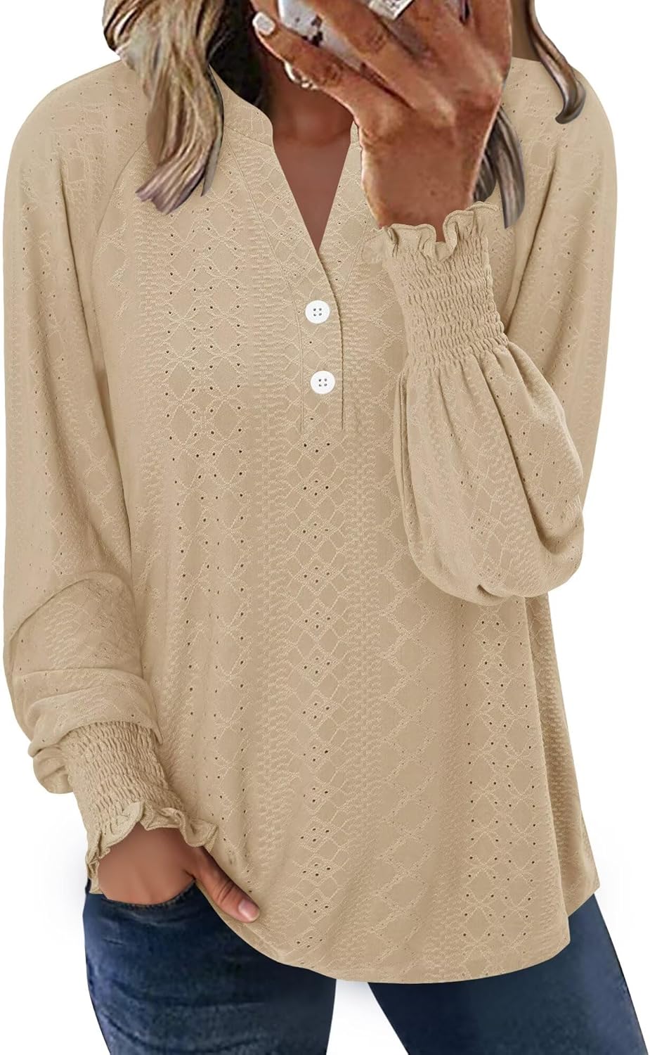 Magritta Womens Blouses Fall Tops Casual Long Sleeve Work Shirts Dressy V Neck Button Up Tunic Tshirts - Image 2