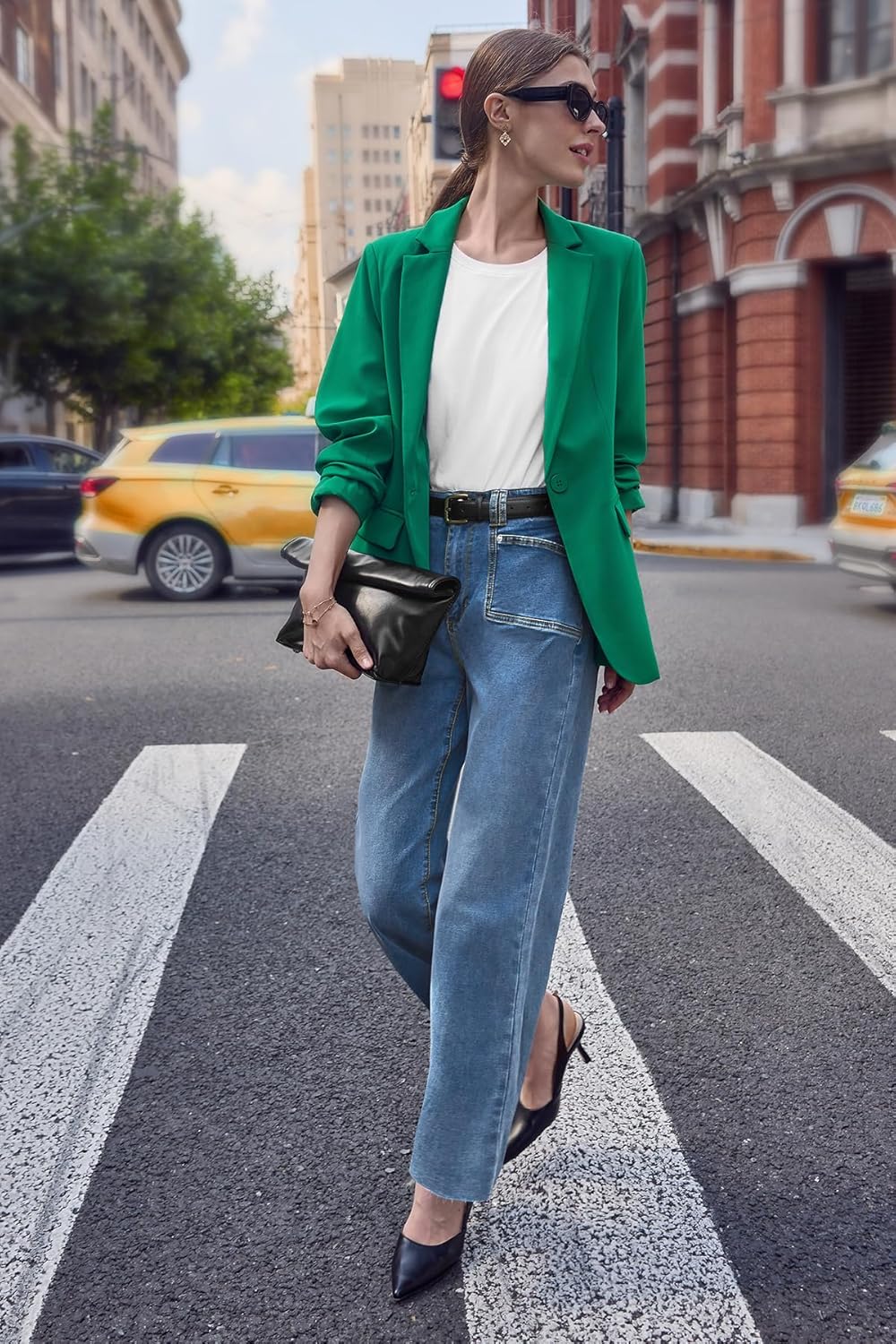 Cicy Bell Womens High Waisted Cropped Jeans Trendy Stretchy Baggy Straight Leg Raw Hem Capri Denim Pants - Image 3