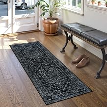 Uphome Washable Runners for Hallways, 2x5 Vintage Kitchen Runner Rug Non Slip, Farmhouse Soft Hallway Rug Runner Low Pile, Stain Resistant Entryway Carpet Runner for Laundry Bedroom Bathroom, Black