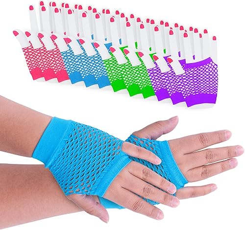 Guantes de neón sin dedos para fiestas disfraces 12 unidades
