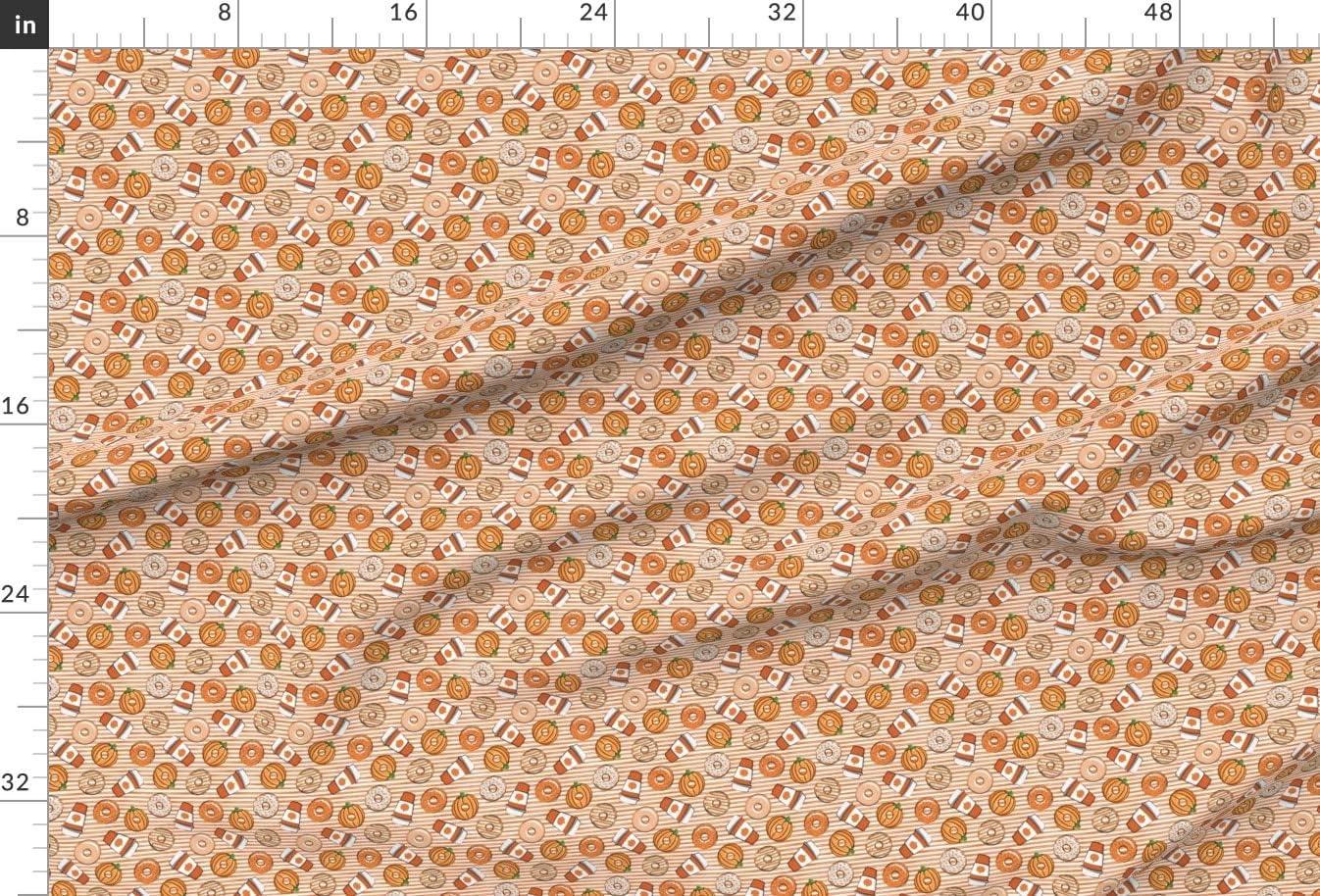 Spoonflower Fabric - Coffee Fall Donuts Pumpkin Orange Stripes Novelty Printed on Minky Fabric by The Yard - Sewing Baby Blankets Quilt Backing Plush