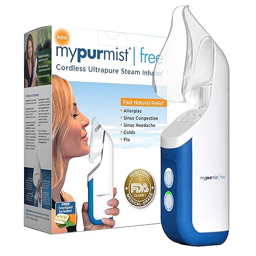 Mypurmist Free Ultrapure Cordless Steam Inhaler - Handheld Personal & Battery-Powered Steamer, Vaporizer & Humidifier for Sinus Relief, Nasal Congestion, Cold & Cough, Vocal Care - Essential Kit