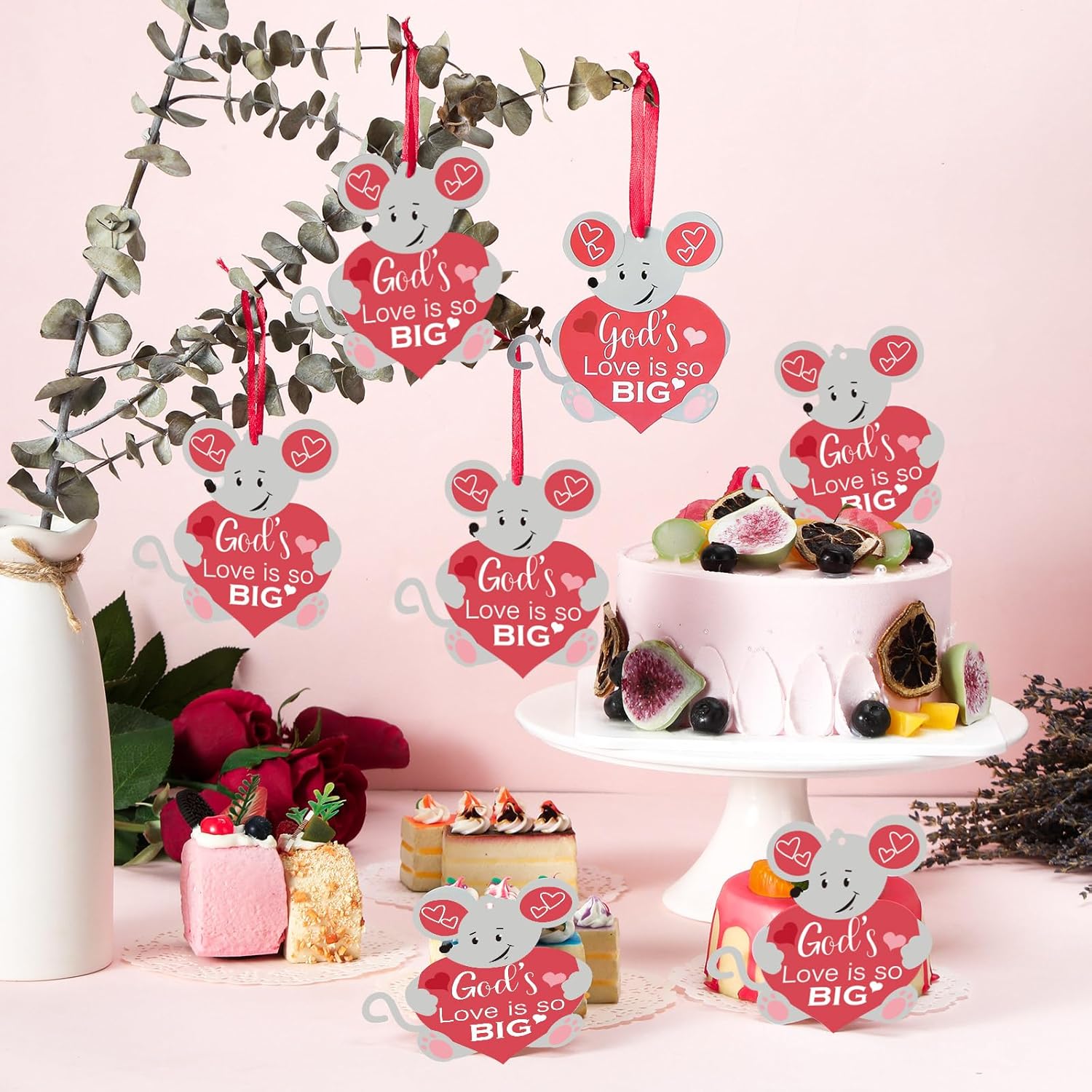Zhanmai 30 Sets Valentines Religious Craft for Kids God's Love is So Big Christian Craft Kit DIY Mouse Heart Hanging Ornaments for Valentine's Day Sunday School Party Favors