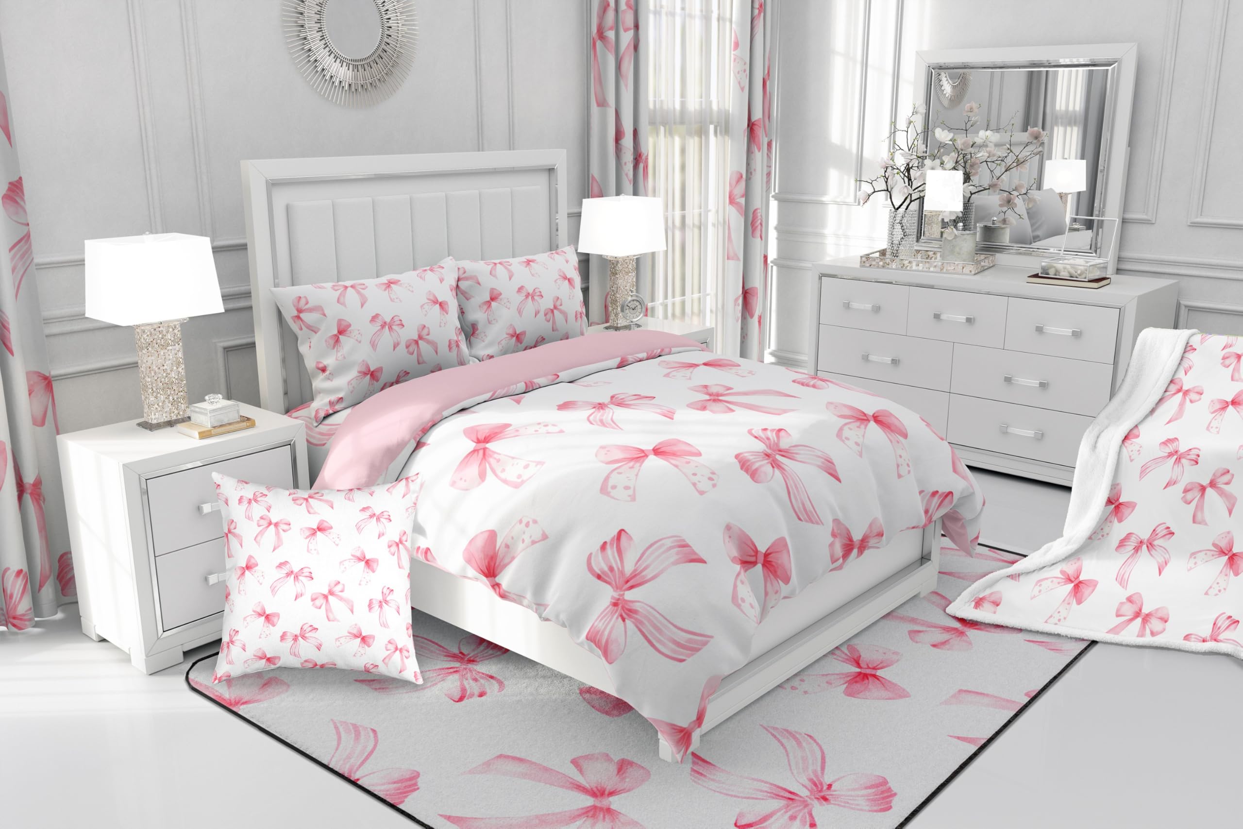 Feelyou Bettwäsche-Set mit rosa Schleife, für Kinder, Jungen, Mädchen, volle Größe, niedlich, verträumter Prinzessinnen-Stil, ultraweiches Schleifenmuster, Bettdeckenbezug, Raumdekoration (ohne