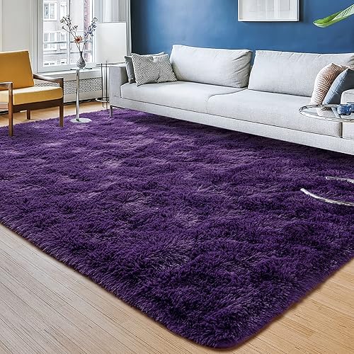 Przemy Alfombra de área de color morado oscuro para sala de estar, 6 x 9 pies, alfombras peludas y esponjosas para dormitorio, alfombra supersuave y