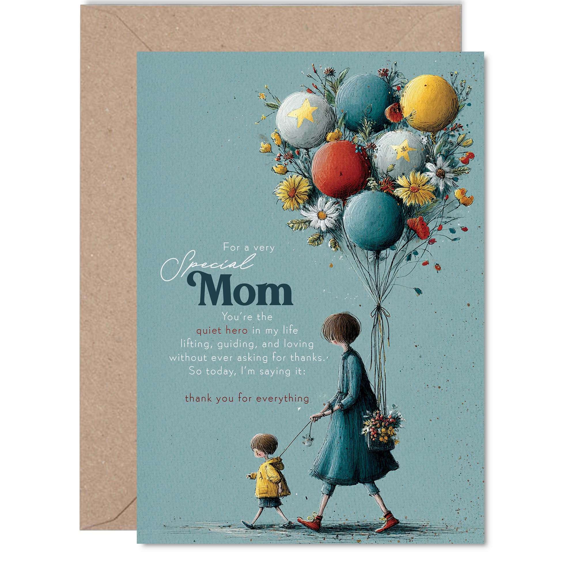 Mom Birthday Card - Quiet Hero - Happy Birthday Card for Mom from Son Daughter, 5x7 Inch Beautiful Sentimental Mother's Day Greeting Cards