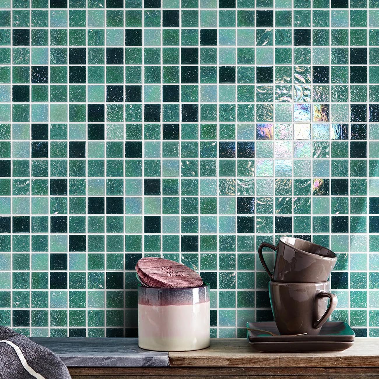 11.5 Sq.Ft Glass Tiles for Bathroom Backsplash, Shower Wall & Kitchen Backsplash, Sky Blue & White Iridescent Glass Mosaic (Sky Blue White Mix)