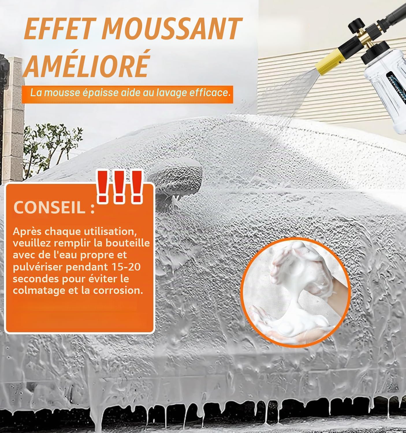 Canon a Mousse Amélioré pour Nettoyeur Haute Pression Karcher K Series K2 K3 K4 K5 K6 K7, Canon à mousse de Neige 1L avec Buse de Pulvérisation Réglable (Noir et Jaune)