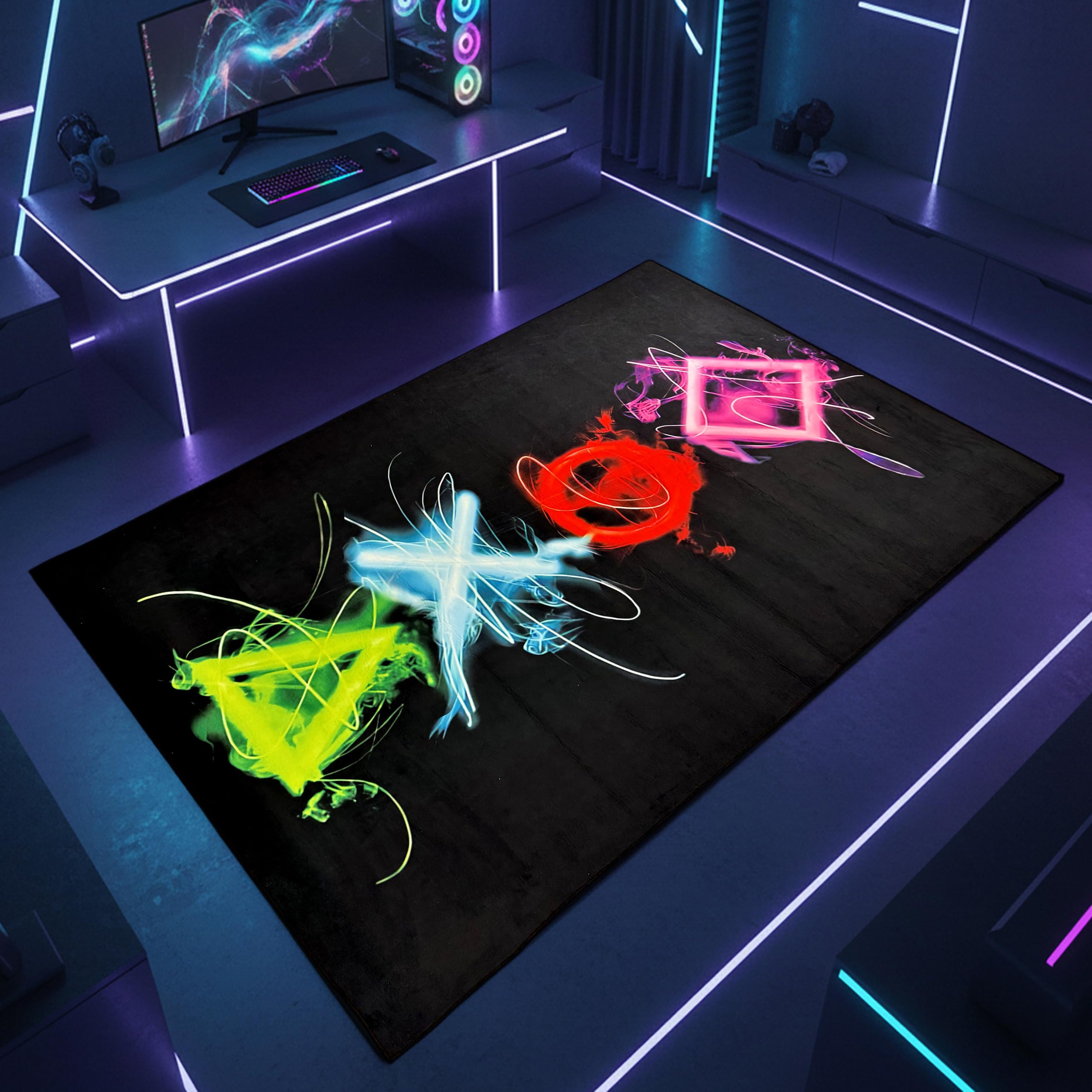 Teppich-Traum Tapis Salle de Jeux Facile d'entretien Robuste Symboles Lumineux avec Couleurs néon en Multicolore, 120 x 160 cm