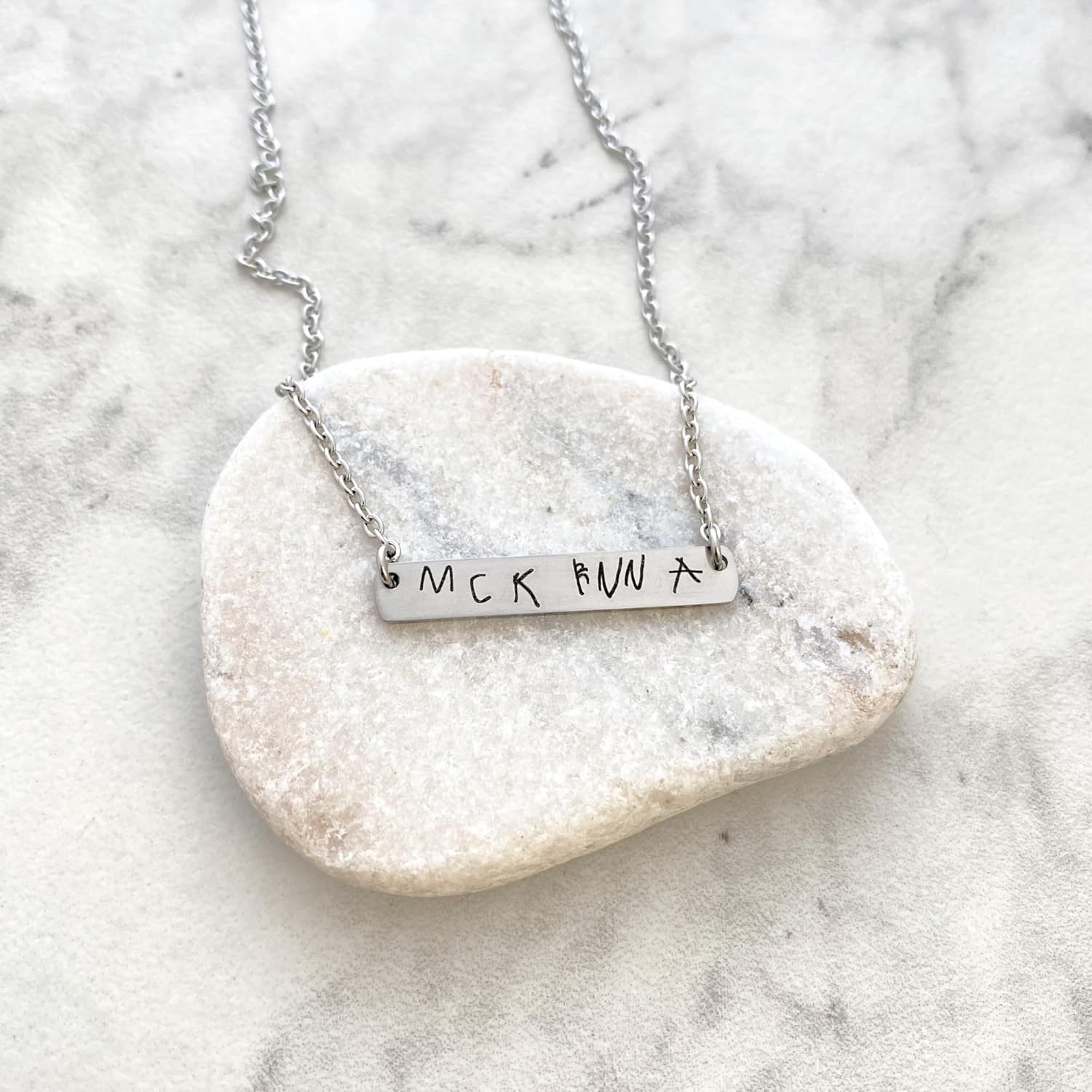 Personalized Handwriting Bar Necklace - Actual Handwritten Engraved Signature Note Jewelry - Custom Children's Handwriting Jewelry - Rectangle Bar Necklace - Gold, Silver Steel, Rose Gold - 1300