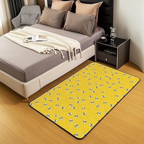 Miniatura 5 de Alfombra de área de abeja de 5 x 7 pies, alfombra Kawaii de animales para sala de estar, dormitorio, decoración de granja, decoración de animasl,