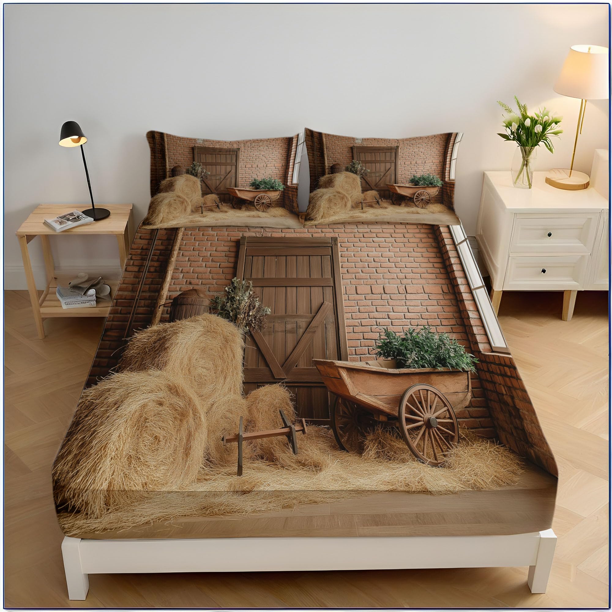 Ensemble de draps paysage de grange campagne vintage 200x200cm