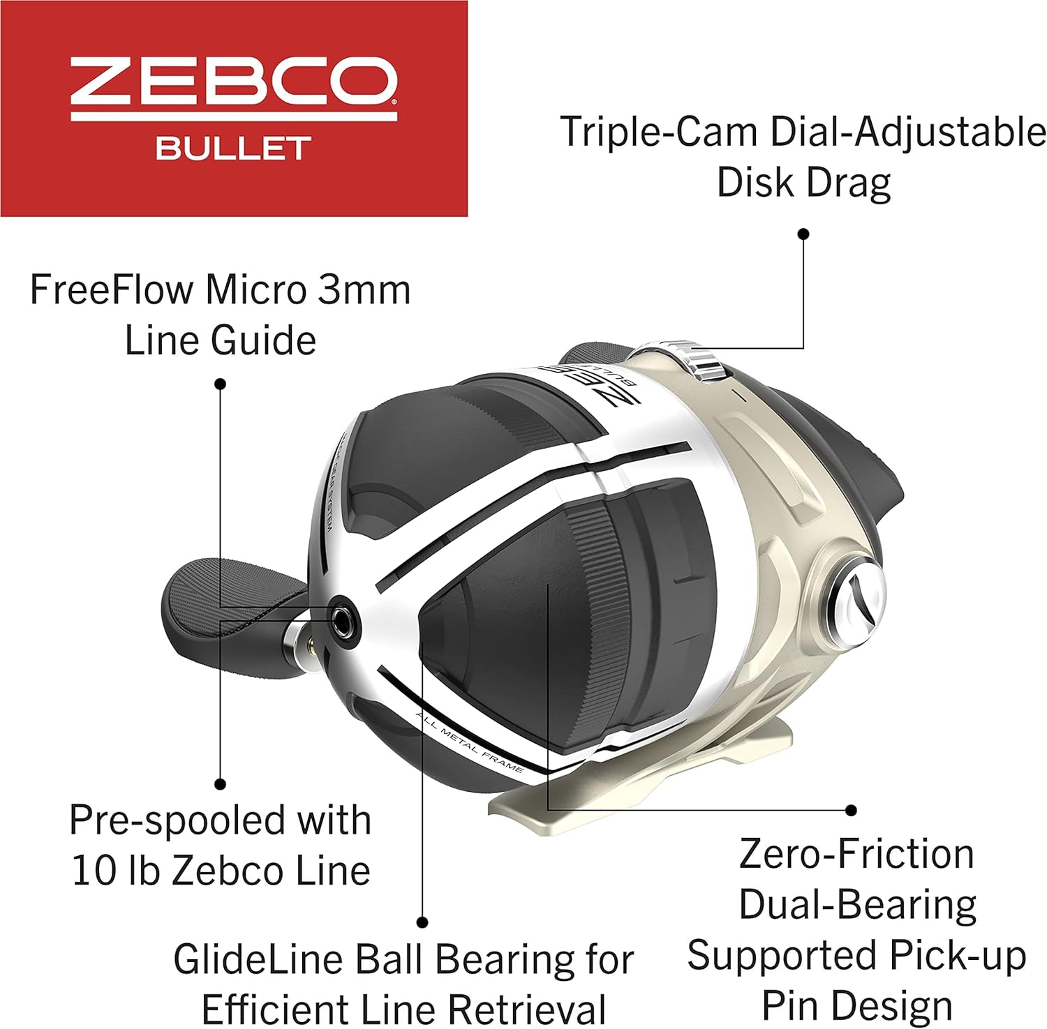 Zebco Bullet MG Spincast Fishing Reel, Size 30 Reel, Ultra-Lightweight Magnesium Body, Changeable Right- or Left-Hand Retrieve