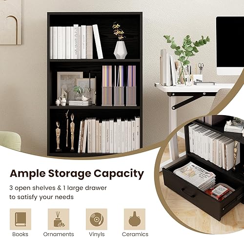 Miniatura 45 de Tangkula Estantería de 4 estantes con 2 cajones, estantería abierta de 4 niveles de 74 pulgadas de alto con 2 cajones deslizantes, dispositivo