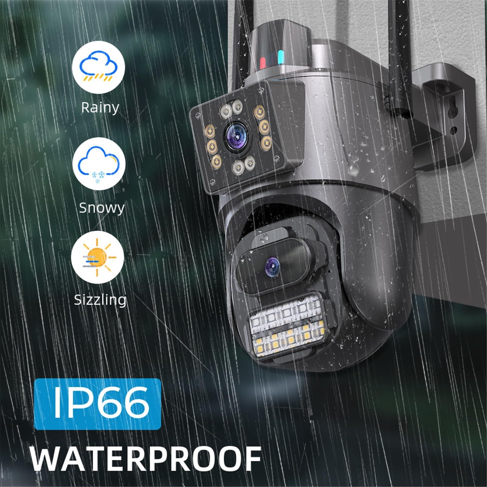Telecamera di videosorveglianza CCTV di Sicurezza da 6 MP, Telecamera Wi-Fi a Doppio Obiettivo, Protezione di Sicurezza, Telecamera IP con Allarme Luminoso della Polizia Impermeabile(ADD 32G)