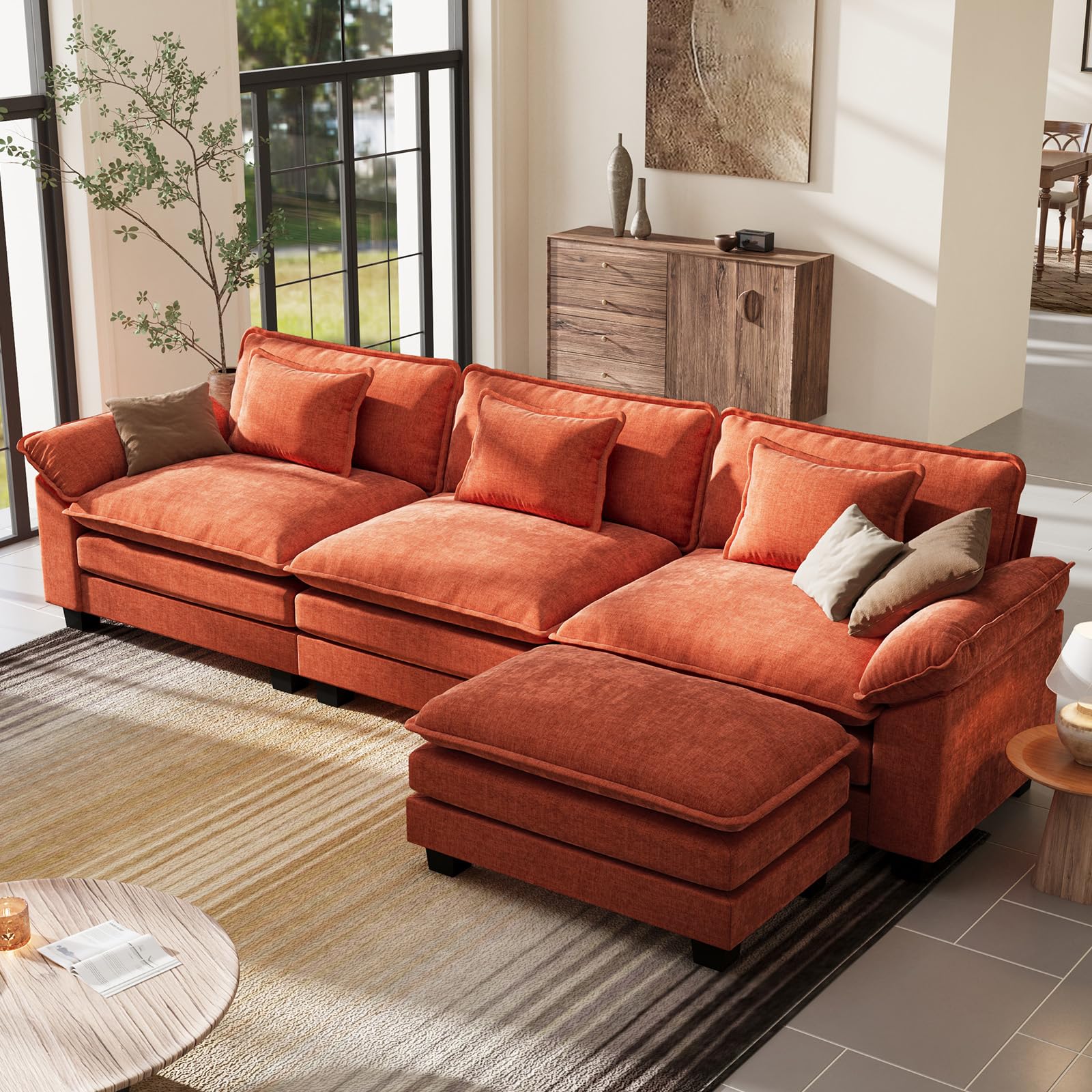 HUSFU 120 inch L Shaped Modular Sectional Cloud Couch