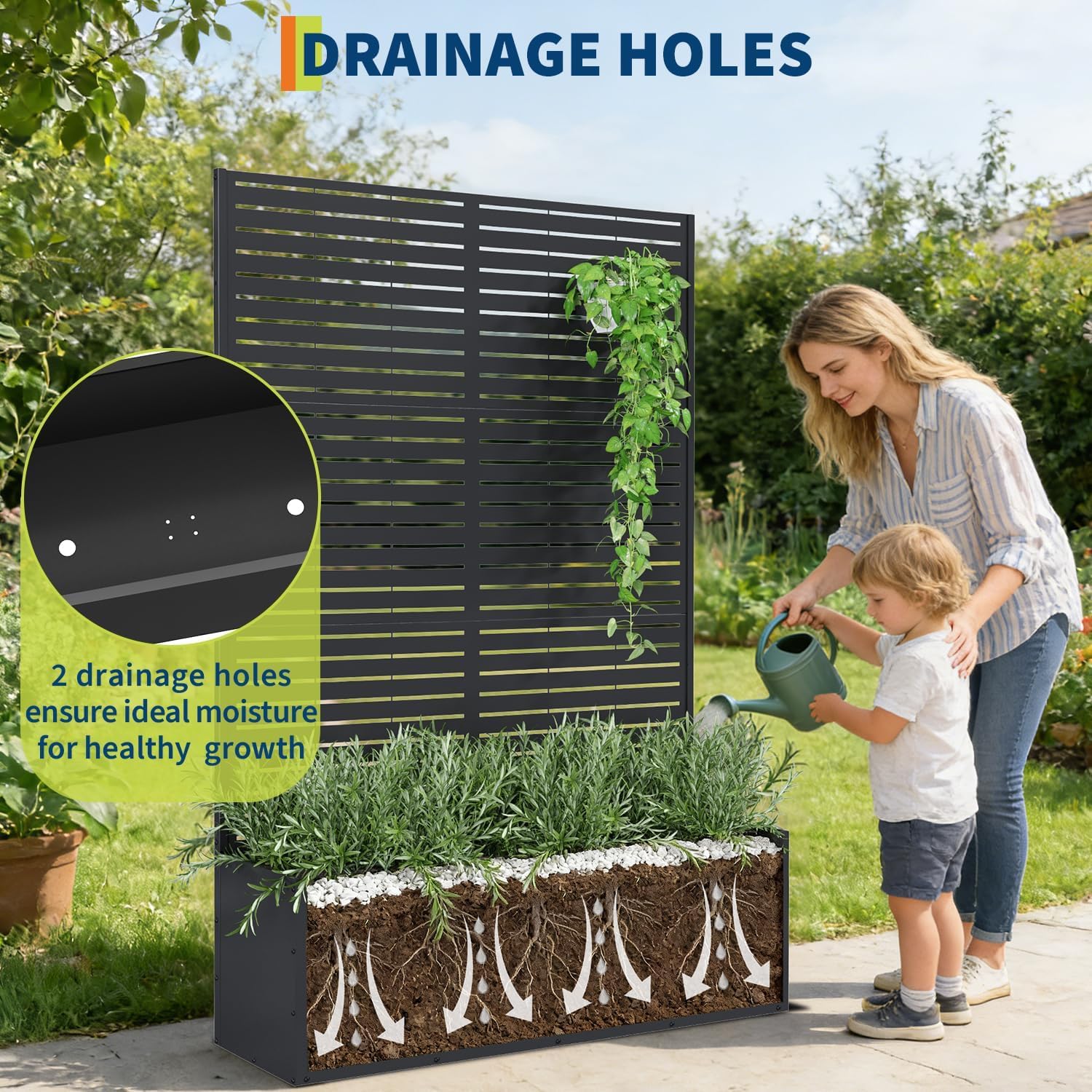 GarveeLife Metal Planter Box with Trellis 71'x47'x16', with Drainage Holes — product photo
