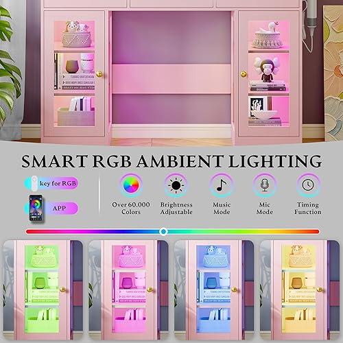 Miniatura 3 de Escritorio de tocador de maquillaje con espejo iluminado HD y toma de corriente, juego de mesa de tocador con parte superior de vidrio con cajones