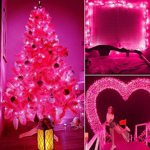 Miniatura 8 de Guirnalda de luces para el día de San Valentín con 100 bombillas transparentes en cable blanco, luces de árbol de Navidad conectables impermeables