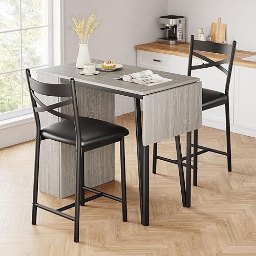 Miniatura 4 de IDEALHOUSE Juego de mesa de comedor para 2, mesa de bar de cocina y sillas para 2, mesa de comedor expandible de altura de mostrador con 2 sillas