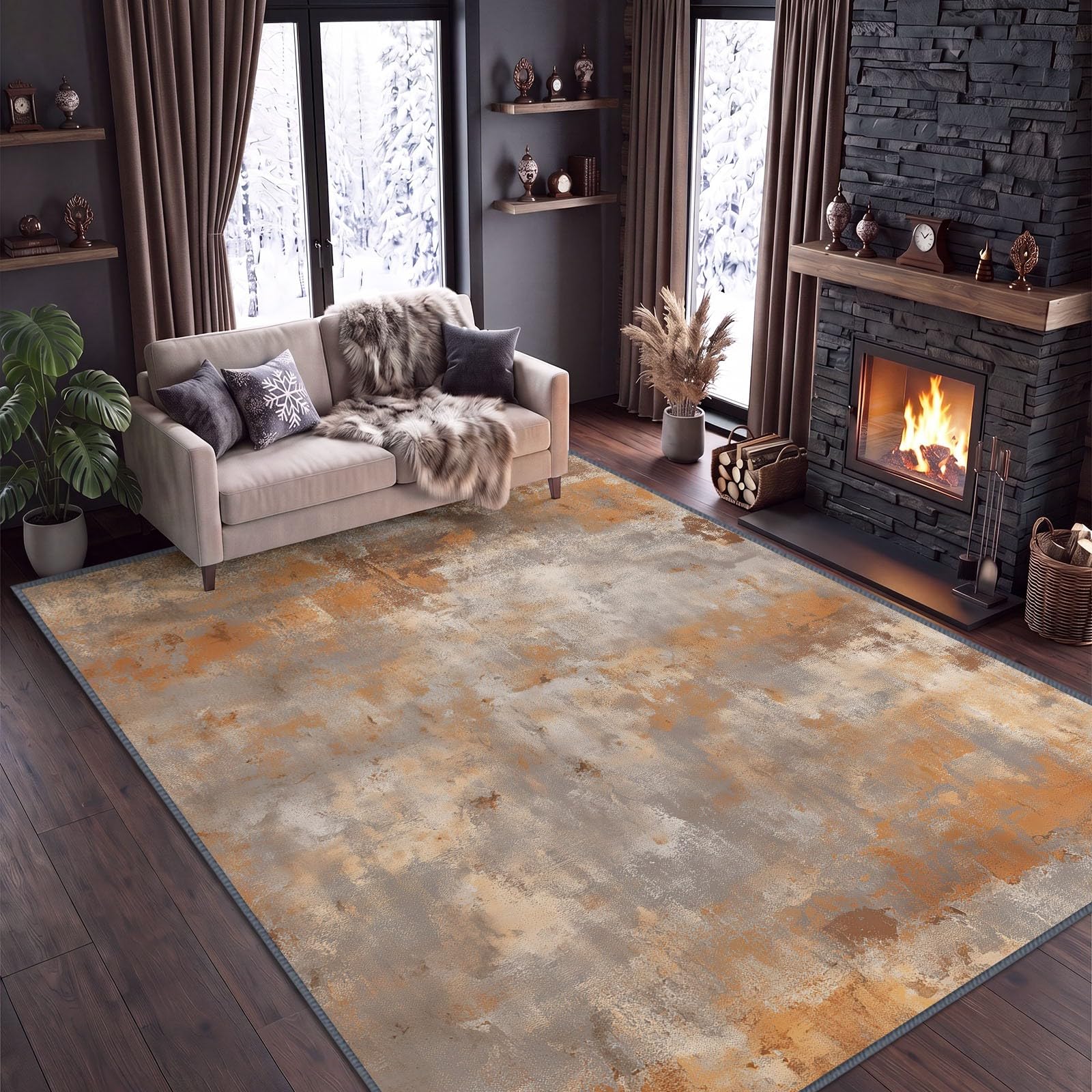 Tappeto per soggiorno, lavabile in lavatrice, astratto testurizzato, a pelo corto, antiscivolo, morbido, pelo rug, ideale per ufficio o cameretta, beige, 160 x 230 cm