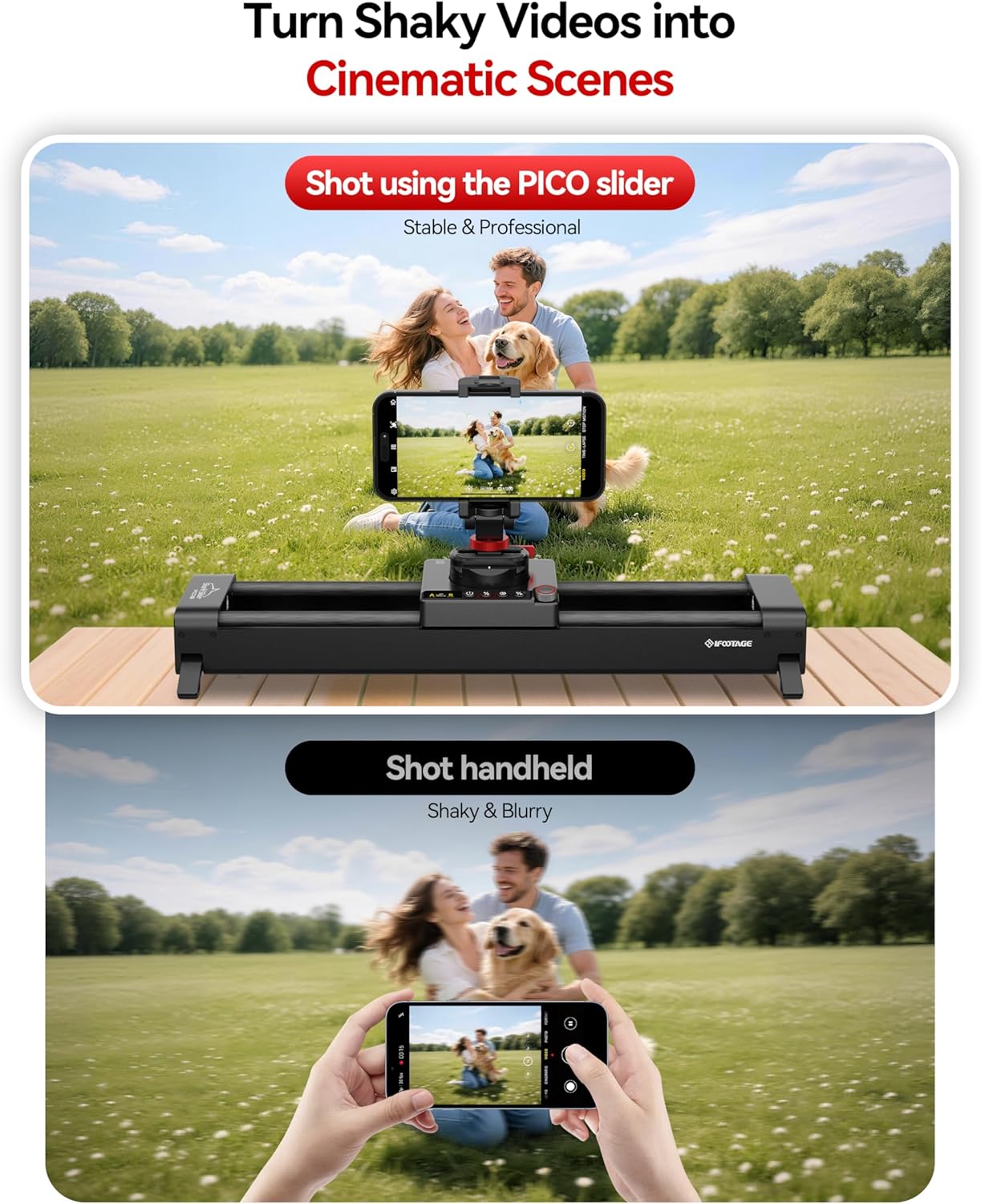 IFOOTAGE Shark Slider PICO PRO, 15.75'' Motorized Slider for DJI Pocket 3/4, Action Cameras and Smart Phones, Dual-Axis 360° Panoramic, 5 Modes, Payload 3.3lb