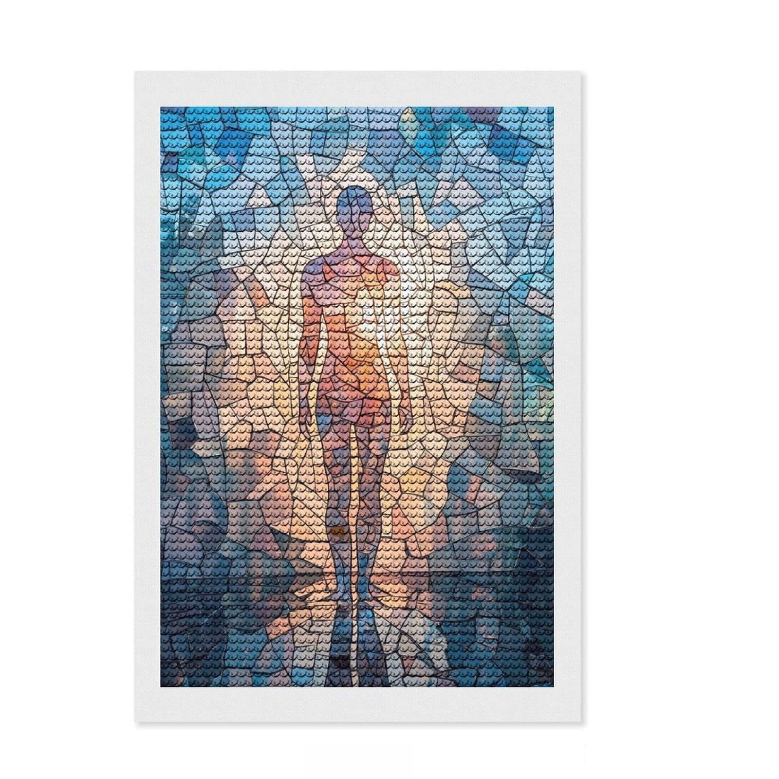 Junmoney Mosaic Human Figure Diamond Painting Canvas Kit 8"x12", Winter Craft, Christmas Gift, Aesthetic Room Decor, Canvas Picture
