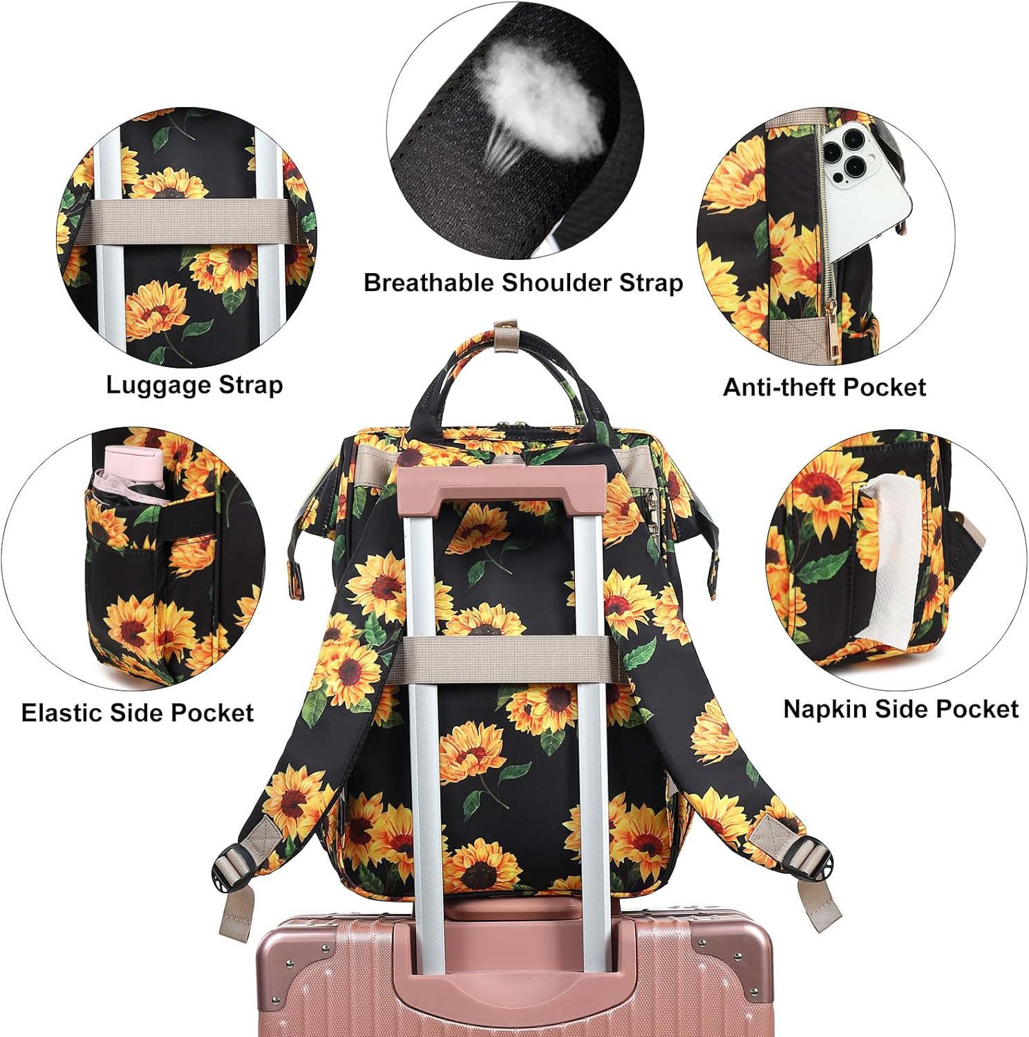 Sunflower Insulated Lunch Laptop Backpack Backpack for Women, Girls School Backpack College Bookbags Picnic Cooler Backpack