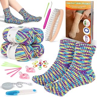 Coopay Sock Loom Knitting Kit for Beginners, Knitting Loom Set with 4 Yarn, Easy-to-Follow Instructions, Learn to Knitting Sock for Adults with Sock Loom, Fantastic DIY Gifts Knit Hat, Dazzle