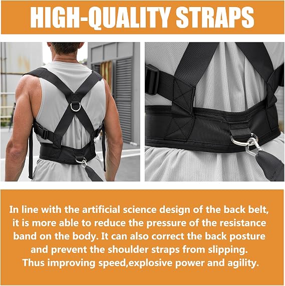 Sled Pulling Harness, Tire Pulling Harness with Pull Strap for Resistance Training, Adjustable Padded Shoulder Strap