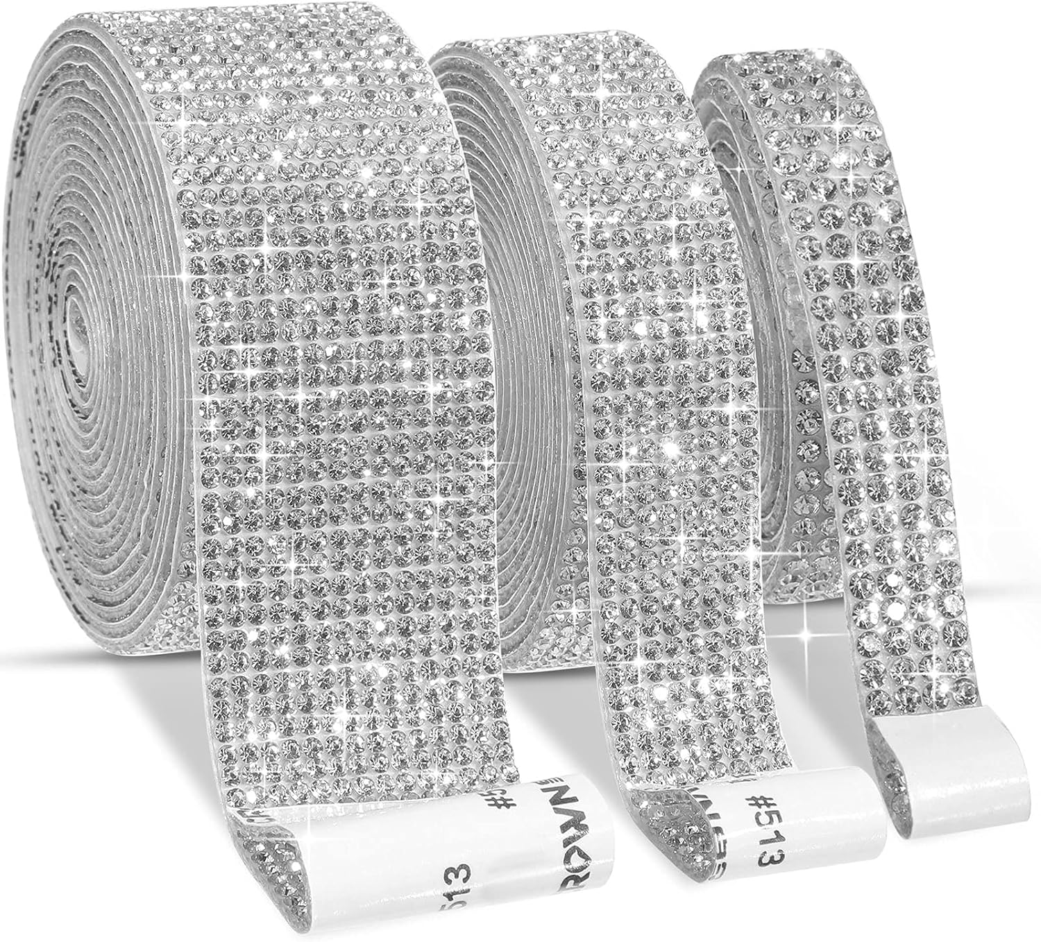 3 Rolls Crystal Ribbon Rhinestone Ribbon Self-Adhesive Diamond Ribbon Wrap Roll DIY Bling Sticker with 2 mm Rhinestones for Arts Crafts, DIY Event Car Phone Decoration (Silver,6.6 Yards)
