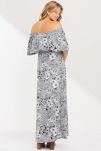 Miniatura 7 de My Bump Vestido de maternidad largo con volantes y hombros descubiertos para mujer, fabricado en Estados Unidos