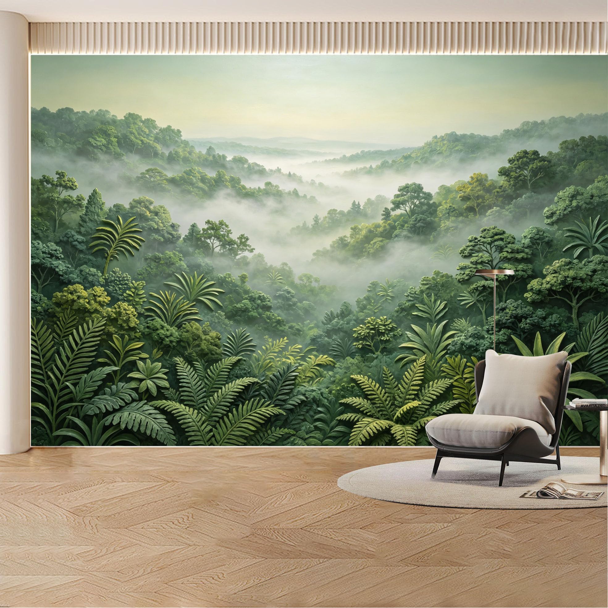 Custom Wall Mural Wallpaper Misty Forest， Nature Landscape 3D Effect Wall Decor， Tropical Nordic Removable SelfAdhesive Large Photo for Living Room， Bedroom， Office
