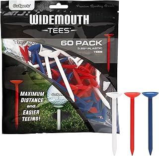 GoSports 3.25â€ Widemouth Tees Plastic Golf Tees, 60 Tee Playerâ€™s Pack - Max Distance and Easier Teeing