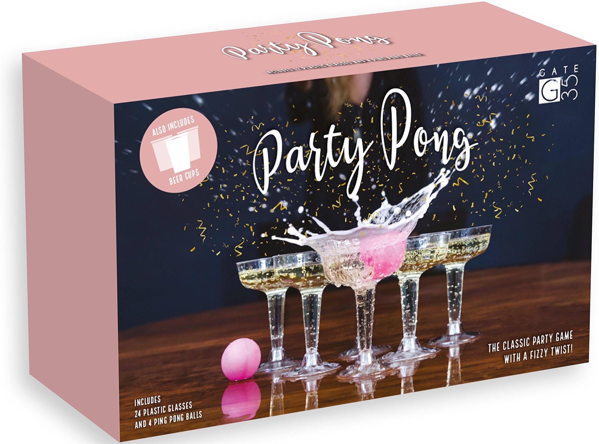Gate 35Beer Pong Game Set: 12 Plastic Champagne Glasses & 4 Ping Pong Balls, Adults' Game for Parties & Gatherings