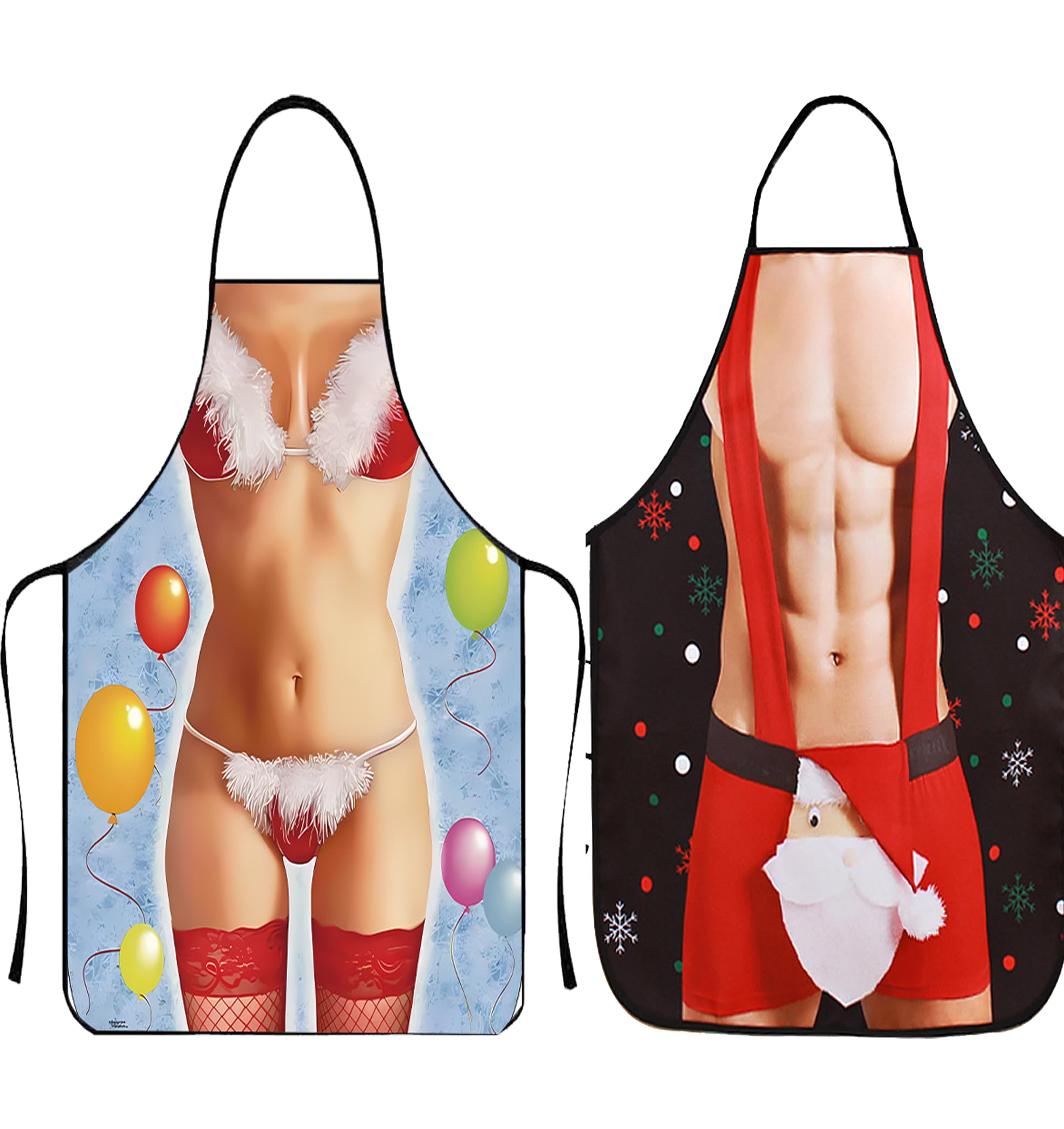 LIKPOJA Christmas Kitchen Cooking Aprons Wife and Husband Novelty Sexy Aprons Couples Secret Santa Funny Christmas Gifts for Women and Men Dinner Party(Pack of 2,Wife and Husband Y)