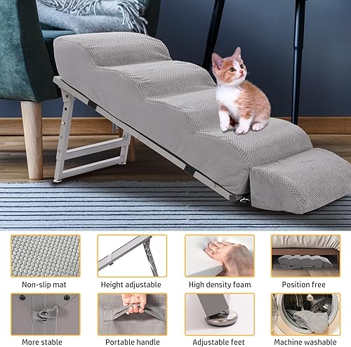 Miniatura 6 de SuleeMat Escaleras ajustables para perros para cama alta, escaleras portátiles plegables para mascotas para perros y gatos, 38 pulgadas de largo y