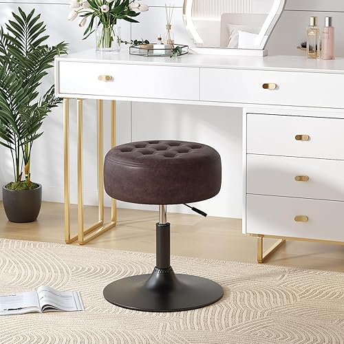 Miniatura 2 de Furniliving Taburete otomano giratorio ajustable de mediados de siglo moderno taburete redondo de gran tamaño para dormitorio, sala de estar (negro